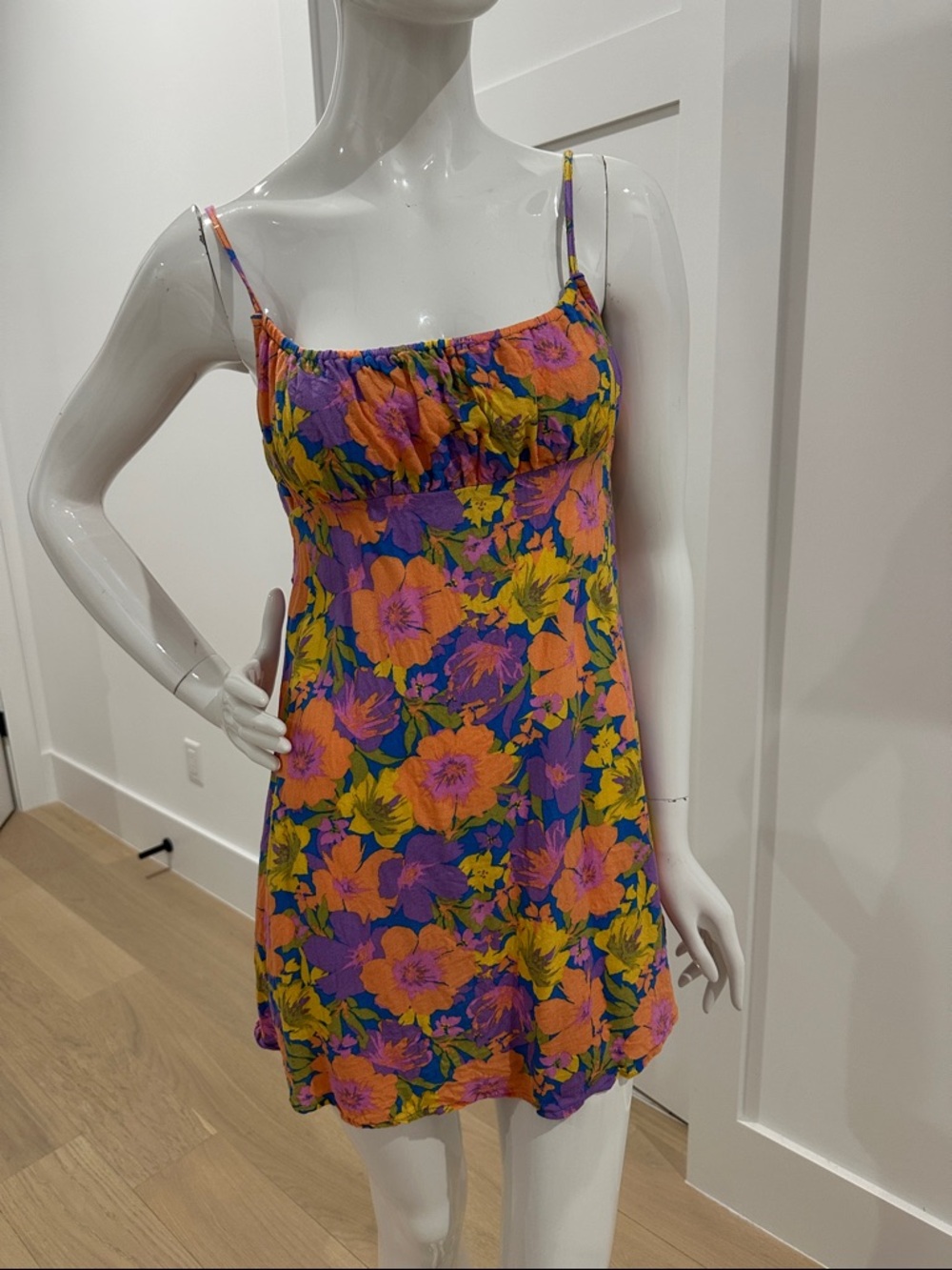 Billabong Orange & Purple Floral Spaghetti-Strap Mini Dress